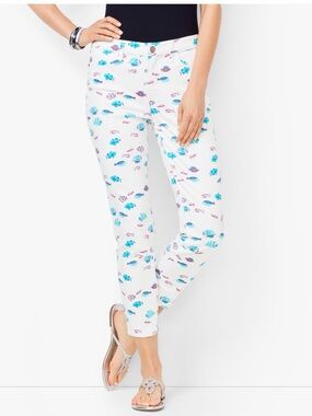 Talbots White Denim Jeggings Crops Pants Fish Print